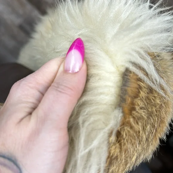 Vintage Genuine rabbit fur coat big collar chunky wool trim belt S *see note! - Picture 14 of 14
